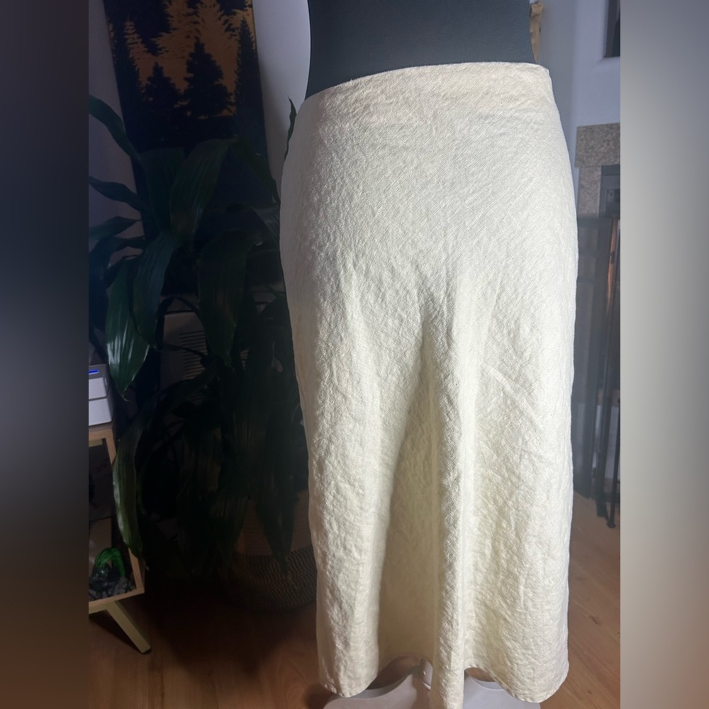 George Women's Beige A Line Skirt, Size 6, 100% Linen, Midi lagenlook